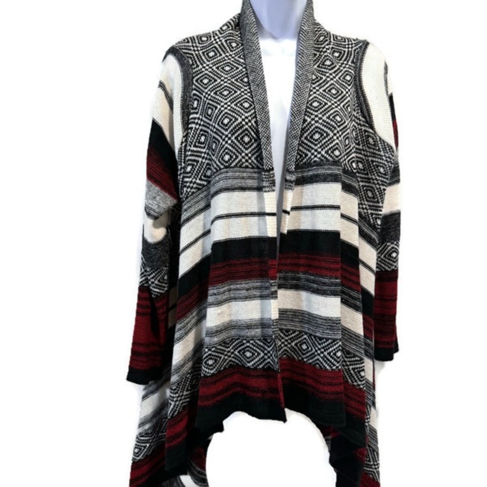 Women's Geometric Waterfall Sweater by Kontrol - Black, Red & Cream (L)